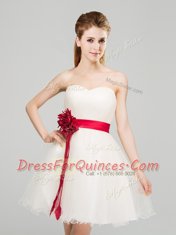 Best Selling Tulle Sweetheart Sleeveless Zipper Sashes ribbons and Hand Made Flower Dama Dress in White