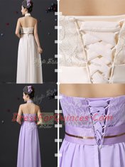 Superior Halter Top Floor Length Empire Sleeveless White Quinceanera Dama Dress Lace Up