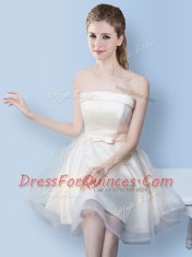 Scoop Sleeveless Mini Length Lace and Bowknot Lace Up Quinceanera Dama Dress with White