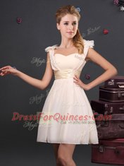 Trendy Sleeveless Zipper Mini Length Ruffles and Sequins and Ruching and Bowknot and Hand Made Flower Quinceanera Dama Dress