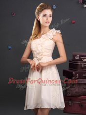 Trendy Sleeveless Zipper Mini Length Ruffles and Sequins and Ruching and Bowknot and Hand Made Flower Quinceanera Dama Dress