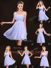 Top Selling Lavender One Shoulder Neckline Ruching and Hand Made Flower Quinceanera Dama Dress Sleeveless Zipper