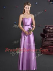 Latest Lilac Quinceanera Court of Honor Dress Prom and Party and Wedding Party and For with Bowknot Sweetheart Sleeveless Zipper