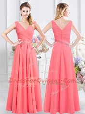 Classical Sleeveless Zipper Court Dresses for Sweet 16 Watermelon Red Chiffon