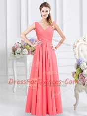 Classical Sleeveless Zipper Court Dresses for Sweet 16 Watermelon Red Chiffon