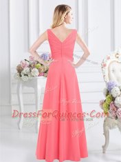 Classical Sleeveless Zipper Court Dresses for Sweet 16 Watermelon Red Chiffon