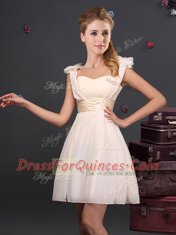 On Sale Straps Ruching and Bowknot Quinceanera Dama Dress Champagne Zipper Sleeveless Mini Length