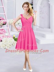 Straps Sleeveless Zipper Quinceanera Dama Dress Hot Pink Chiffon