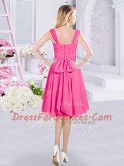 Straps Sleeveless Zipper Quinceanera Dama Dress Hot Pink Chiffon