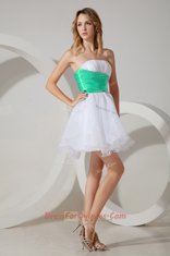 White A-line Organza Strapless Sleeveless Beading Mini Length Zipper Damas Dress