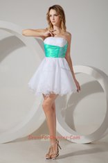 White A-line Organza Strapless Sleeveless Beading Mini Length Zipper Damas Dress