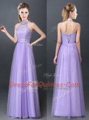 Artistic Halter Top Sleeveless Lace Up Damas Dress Lavender Tulle