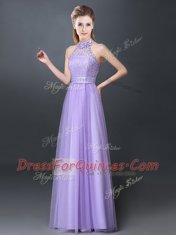 Artistic Halter Top Sleeveless Lace Up Damas Dress Lavender Tulle