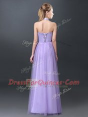 Artistic Halter Top Sleeveless Lace Up Damas Dress Lavender Tulle