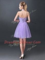 Halter Top Sleeveless Damas Dress Mini Length Lace and Appliques Lavender Tulle