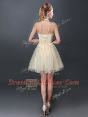 Mini Length Champagne Dama Dress for Quinceanera Halter Top Sleeveless Lace Up