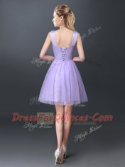 Superior A-line Quinceanera Dama Dress Lavender Scoop Tulle Sleeveless Mini Length Lace Up