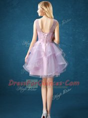 Stunning Lavender Quinceanera Court of Honor Dress Prom and For with Lace Scoop Sleeveless Lace Up