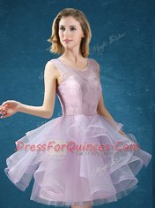 Stunning Lavender Quinceanera Court of Honor Dress Prom and For with Lace Scoop Sleeveless Lace Up