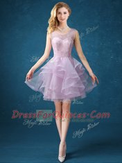 Stunning Lavender Quinceanera Court of Honor Dress Prom and For with Lace Scoop Sleeveless Lace Up