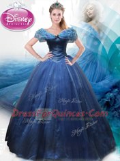 Comfortable Cinderella Navy Blue Ball Gown Prom Dress Sweet 16 and Quinceanera and For with Beading and Bowknot Off The Shoulder Sleeveless Lace Up