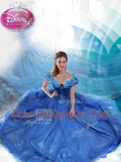 Comfortable Cinderella Navy Blue Ball Gown Prom Dress Sweet 16 and Quinceanera and For with Beading and Bowknot Off The Shoulder Sleeveless Lace Up