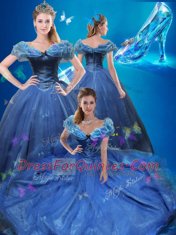 Comfortable Cinderella Navy Blue Ball Gown Prom Dress Sweet 16 and Quinceanera and For with Beading and Bowknot Off The Shoulder Sleeveless Lace Up