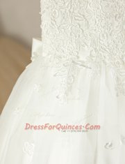 Scoop Lace and Bowknot Flower Girl Dresses for Less White Zipper Sleeveless Floor Length