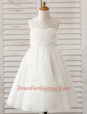 Floor Length White Flower Girl Dress Scoop Sleeveless Clasp Handle