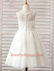 Floor Length White Flower Girl Dress Scoop Sleeveless Clasp Handle