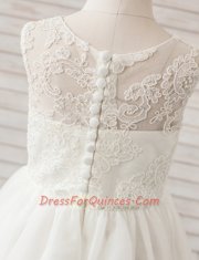 Floor Length White Flower Girl Dress Scoop Sleeveless Clasp Handle