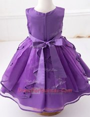 High Class Scoop Sleeveless Beading and Ruffles and Bowknot Zipper Flower Girl Dress
