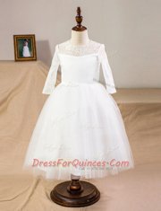 Scoop Tulle Half Sleeves Floor Length Flower Girl Dresses for Less and Lace
