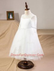 Scoop Tulle Half Sleeves Floor Length Flower Girl Dresses for Less and Lace