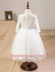 Scoop Tulle Half Sleeves Floor Length Flower Girl Dresses for Less and Lace