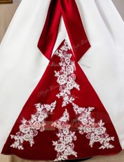 Scoop White Satin Zipper Toddler Flower Girl Dress Sleeveless Floor Length Lace and Appliques and Bowknot
