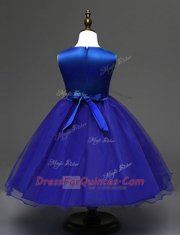 Dynamic Sequins Scoop Sleeveless Zipper Flower Girl Dress Royal Blue Organza