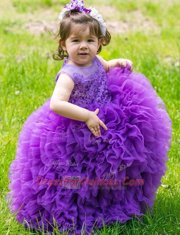 Attractive Lavender Flower Girl Dresses for Less Party and Wedding Party and For with Lace and Ruffles Scoop Sleeveless Lace Up