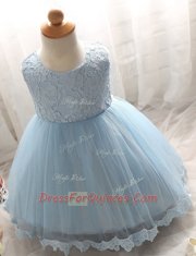 Attractive Baby Pink Tulle Zipper Scoop Sleeveless Floor Length Flower Girl Dress Lace