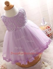 Attractive Baby Pink Tulle Zipper Scoop Sleeveless Floor Length Flower Girl Dress Lace
