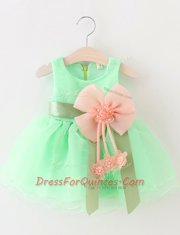 Delicate Scoop Sleeveless Zipper Knee Length Beading and Bowknot Flower Girl Dresses for Less