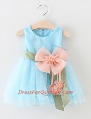Delicate Scoop Sleeveless Zipper Knee Length Beading and Bowknot Flower Girl Dresses for Less