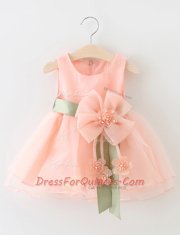 Delicate Scoop Sleeveless Zipper Knee Length Beading and Bowknot Flower Girl Dresses for Less