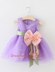 Delicate Scoop Sleeveless Zipper Knee Length Beading and Bowknot Flower Girl Dresses for Less