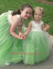 Charming Floor Length Flower Girl Dresses Square Sleeveless Lace Up