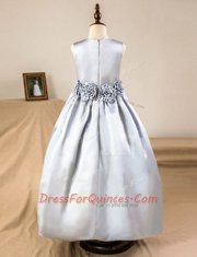 Enchanting Silver Sleeveless Satin Zipper Flower Girl Dresses for Party and Wedding Party
