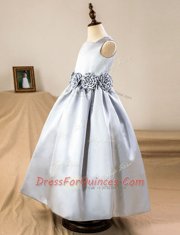 Enchanting Silver Sleeveless Satin Zipper Flower Girl Dresses for Party and Wedding Party