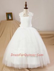 White Flower Girl Dress Party and Wedding Party and For with Lace and Appliques Square Sleeveless Criss Cross