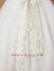 White Flower Girl Dress Party and Wedding Party and For with Lace and Appliques Square Sleeveless Criss Cross