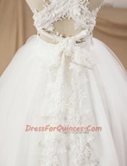 White Flower Girl Dress Party and Wedding Party and For with Lace and Appliques Square Sleeveless Criss Cross